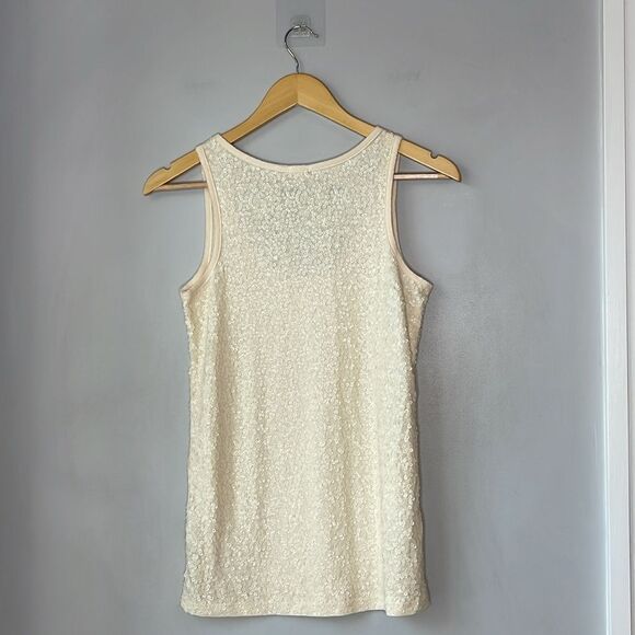 J. Crew Sequin & Terrycloth Linen Cotton Blend Tank Top Cream - Picture 3 of 8